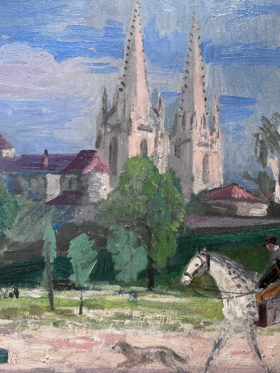 Jules Flandrin (1871-1947) Vue des environs de Bayonne – Huile sur panneau.-photo-3