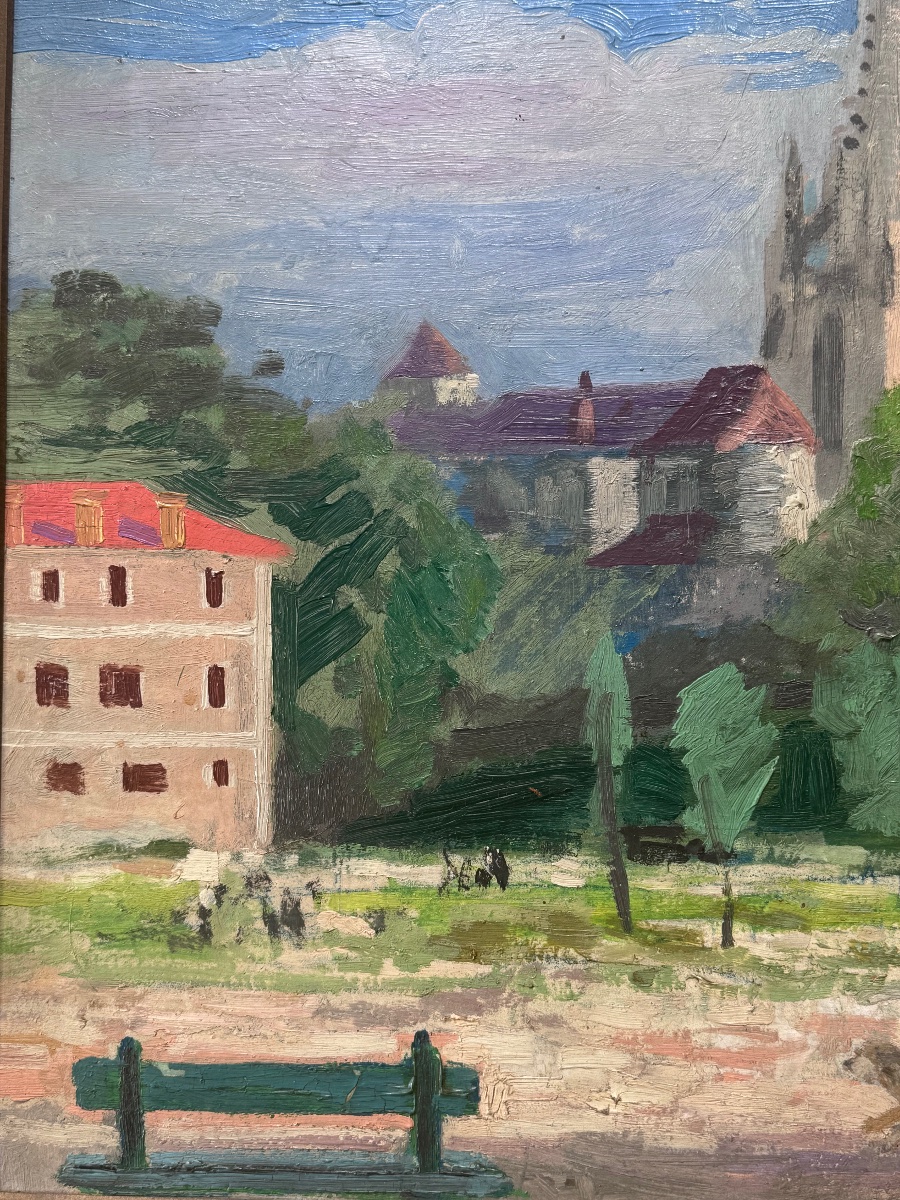 Jules Flandrin (1871-1947) Vue des environs de Bayonne – Huile sur panneau.-photo-4