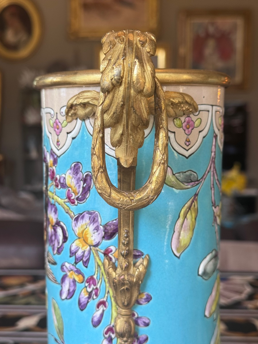 Paire de vases en céramique émaillée et bronze doré Attribués à Jules Vieillard & Cie, Bordeaux-photo-2
