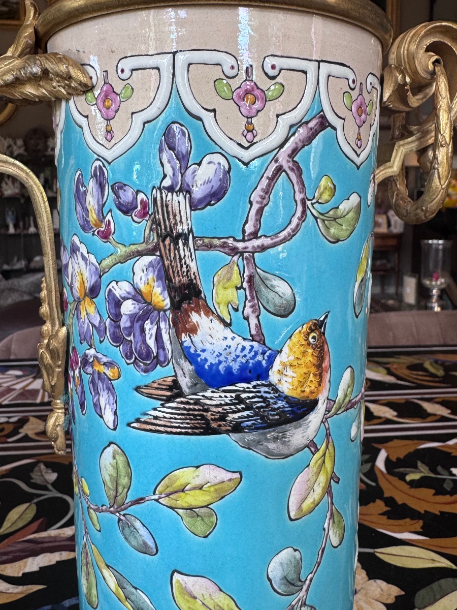 Paire de vases en céramique émaillée et bronze doré Attribués à Jules Vieillard & Cie, Bordeaux-photo-6
