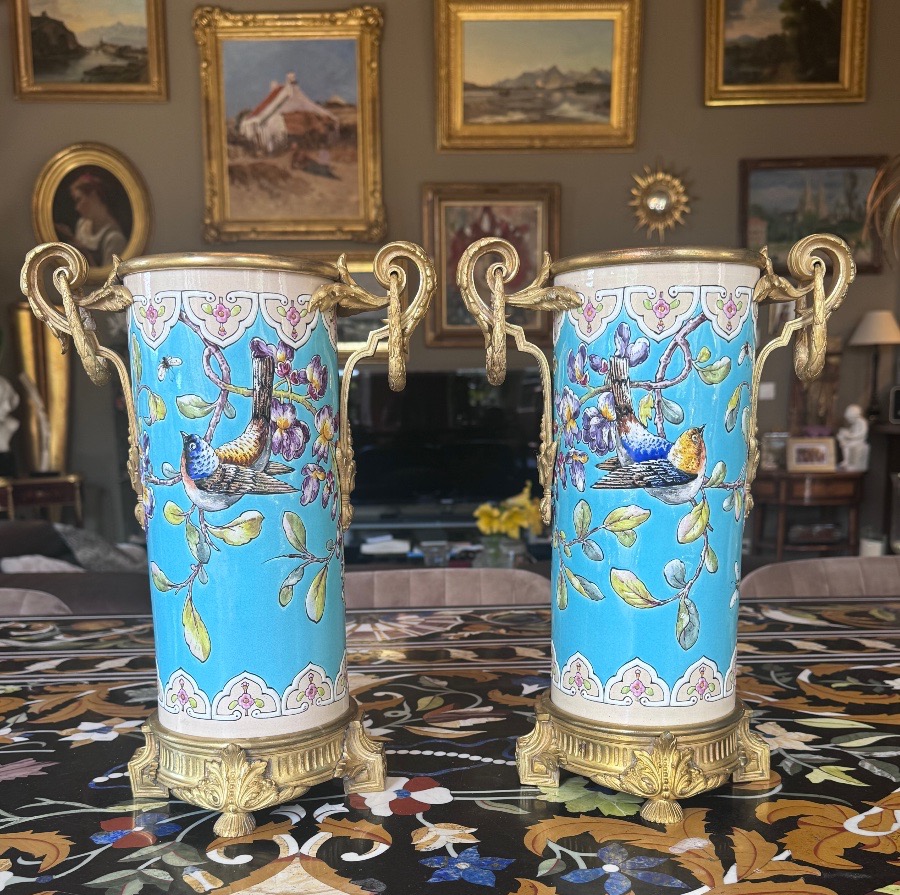 Paire de vases en céramique émaillée et bronze doré Attribués à Jules Vieillard & Cie, Bordeaux-photo-7