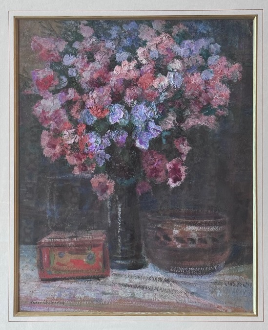 Victor Charreton (1864-1936) Bouquet de fleurs, huile sur carton .-photo-3