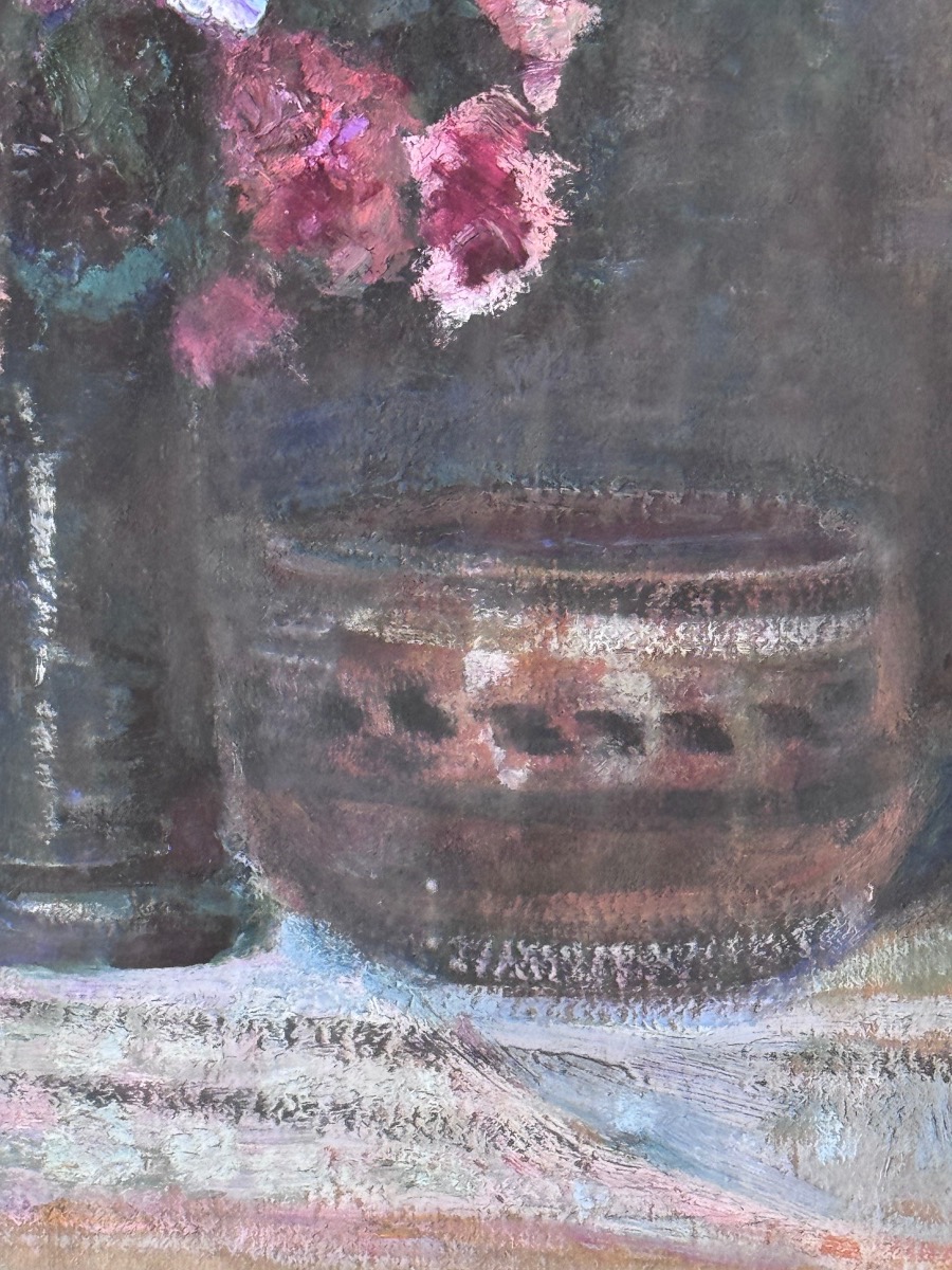 Victor Charreton (1864-1936) Bouquet de fleurs, huile sur carton .-photo-2