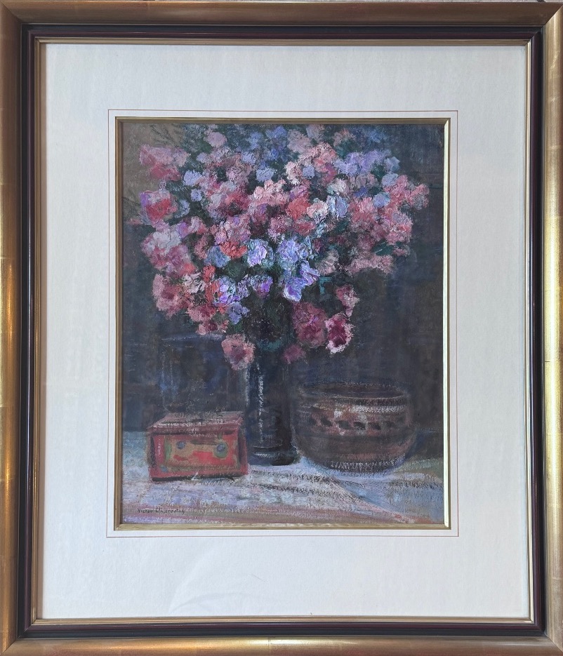 Victor Charreton (1864-1936) Bouquet de fleurs, huile sur carton .-photo-3