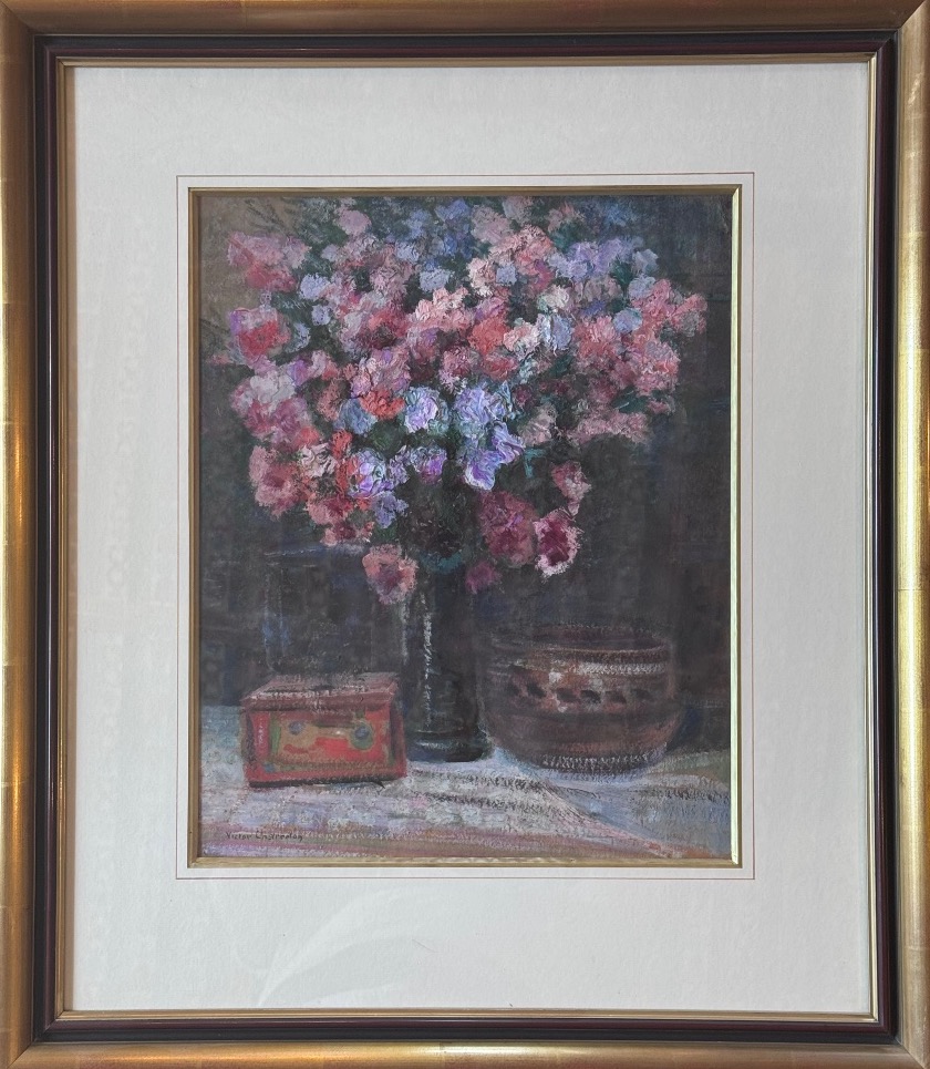 Victor Charreton (1864-1936) Bouquet de fleurs, huile sur carton .