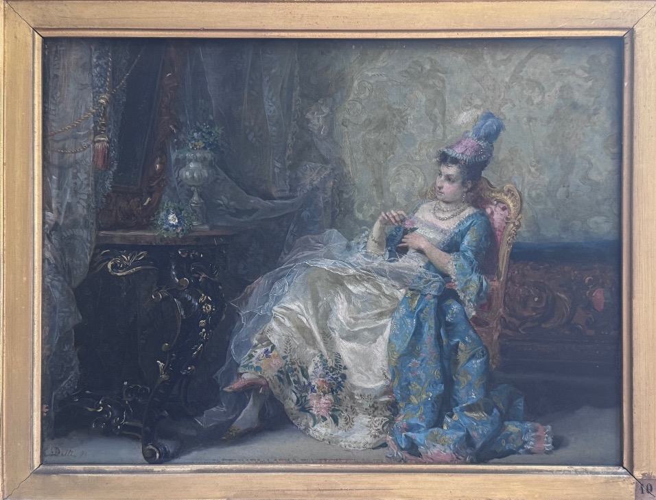 César-Auguste Detti (1847-1914) Élégante à la rose dans un intérieur Louis XV.-photo-3