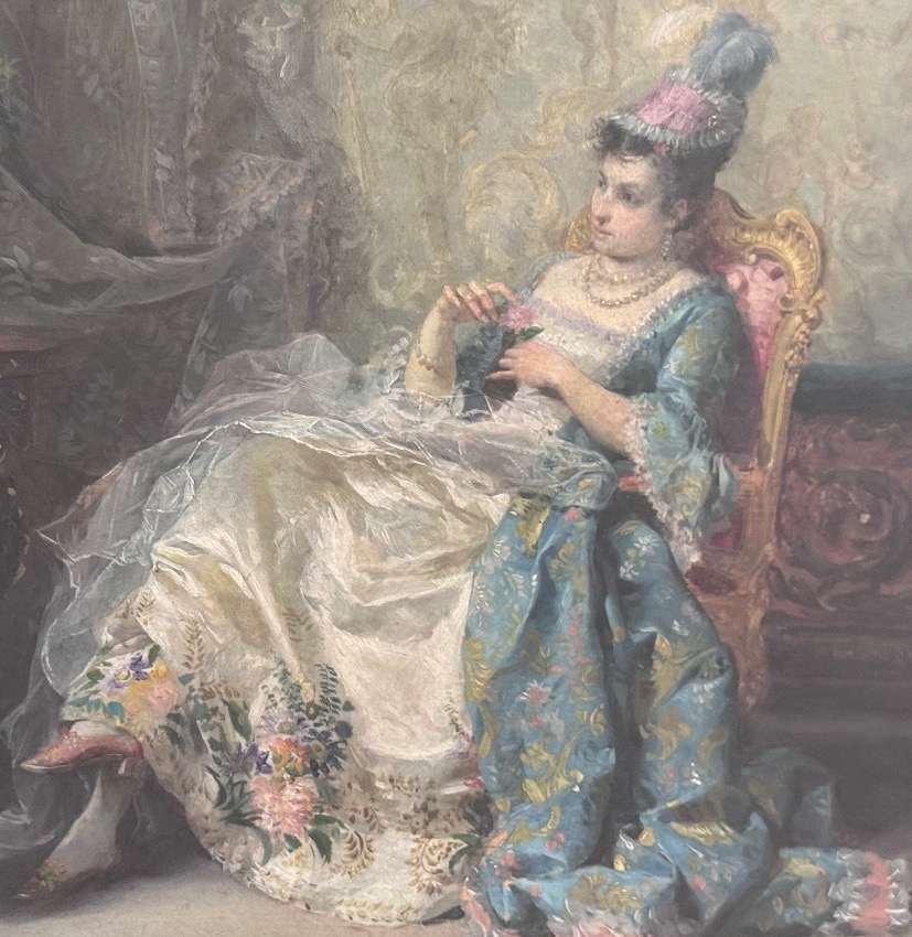 César-Auguste Detti (1847-1914) Élégante à la rose dans un intérieur Louis XV.-photo-1