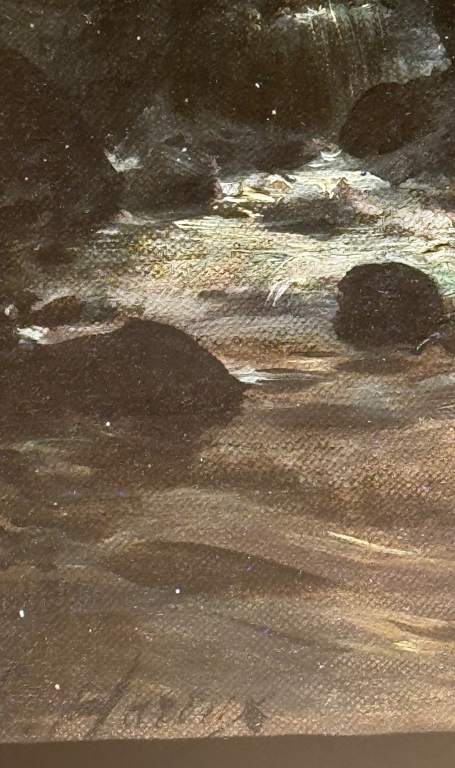Ernest Hareux (1847-1909)  Pêcheurs nocturnes dans un torrent de montagne  Huile sur toile.-photo-3
