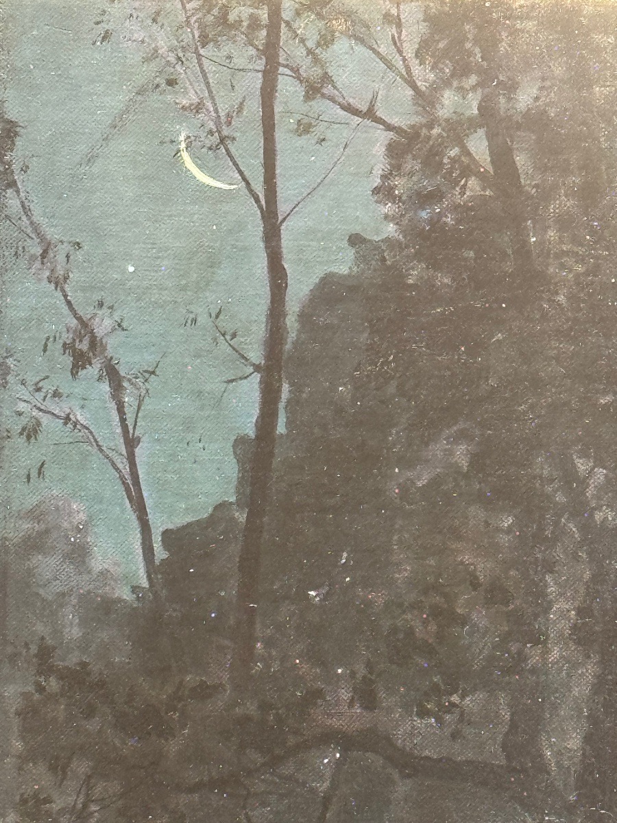 Ernest Hareux (1847-1909)  Pêcheurs nocturnes dans un torrent de montagne  Huile sur toile.-photo-1