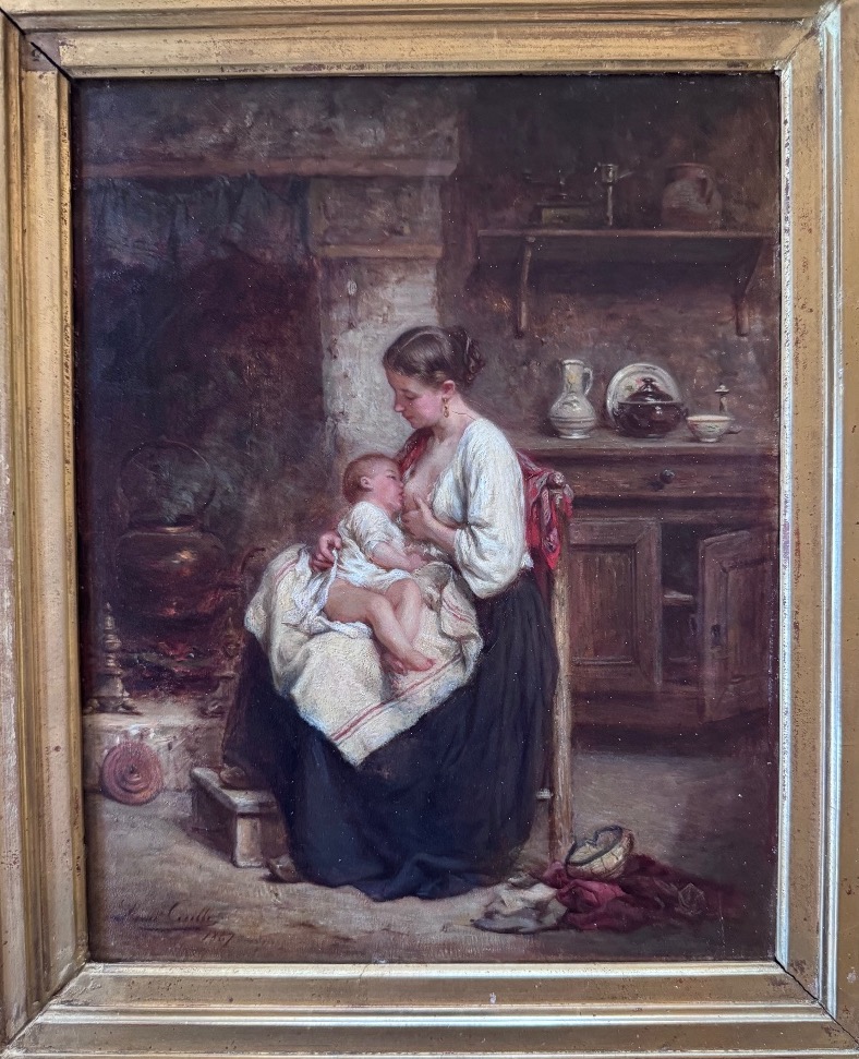 Léon émile Caille (1836–1907) Motherhood – Young Mother Breastfeeding Her Child Oil On Panel-photo-4