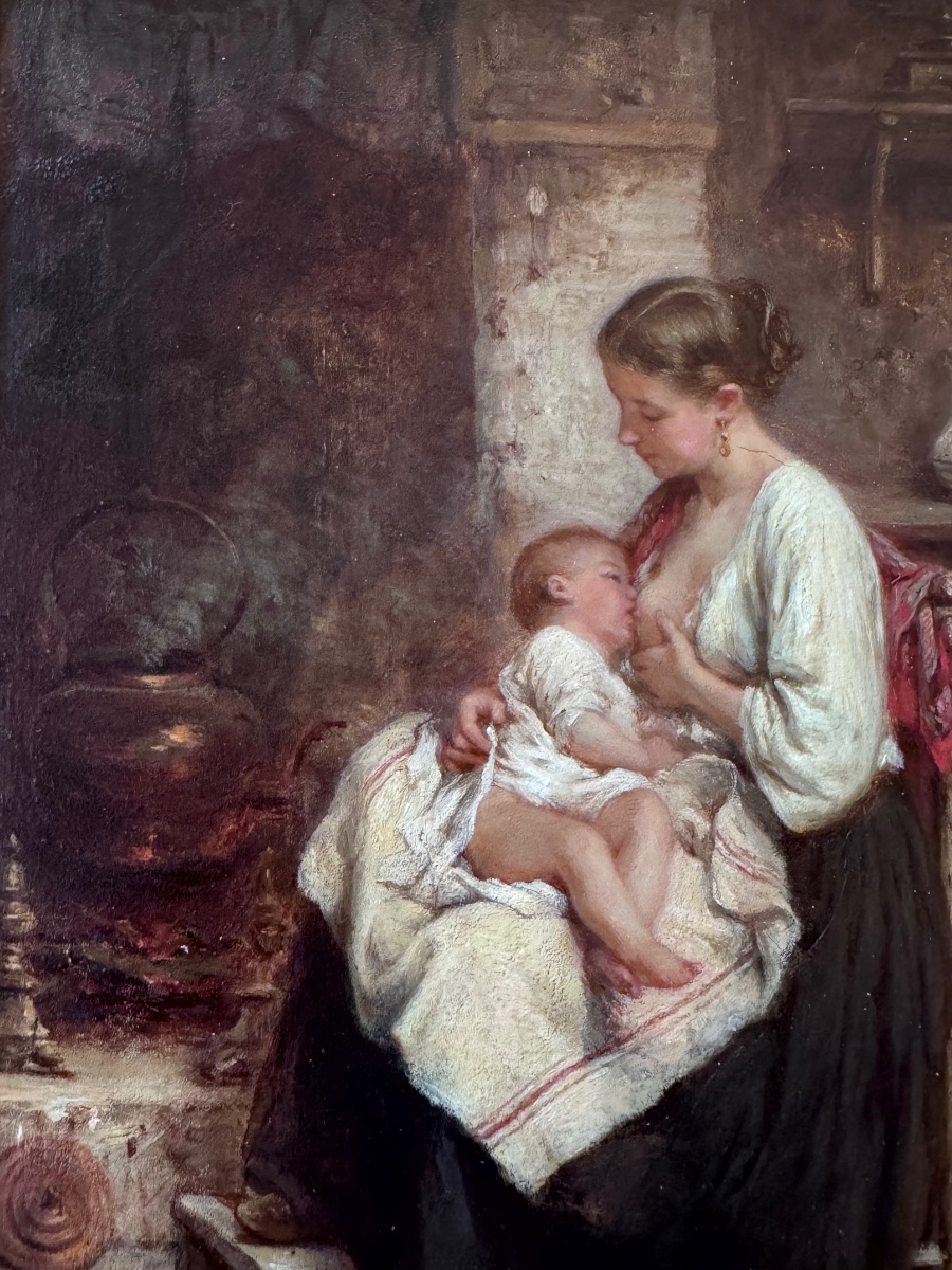 Léon émile Caille (1836–1907) Motherhood – Young Mother Breastfeeding Her Child Oil On Panel-photo-3
