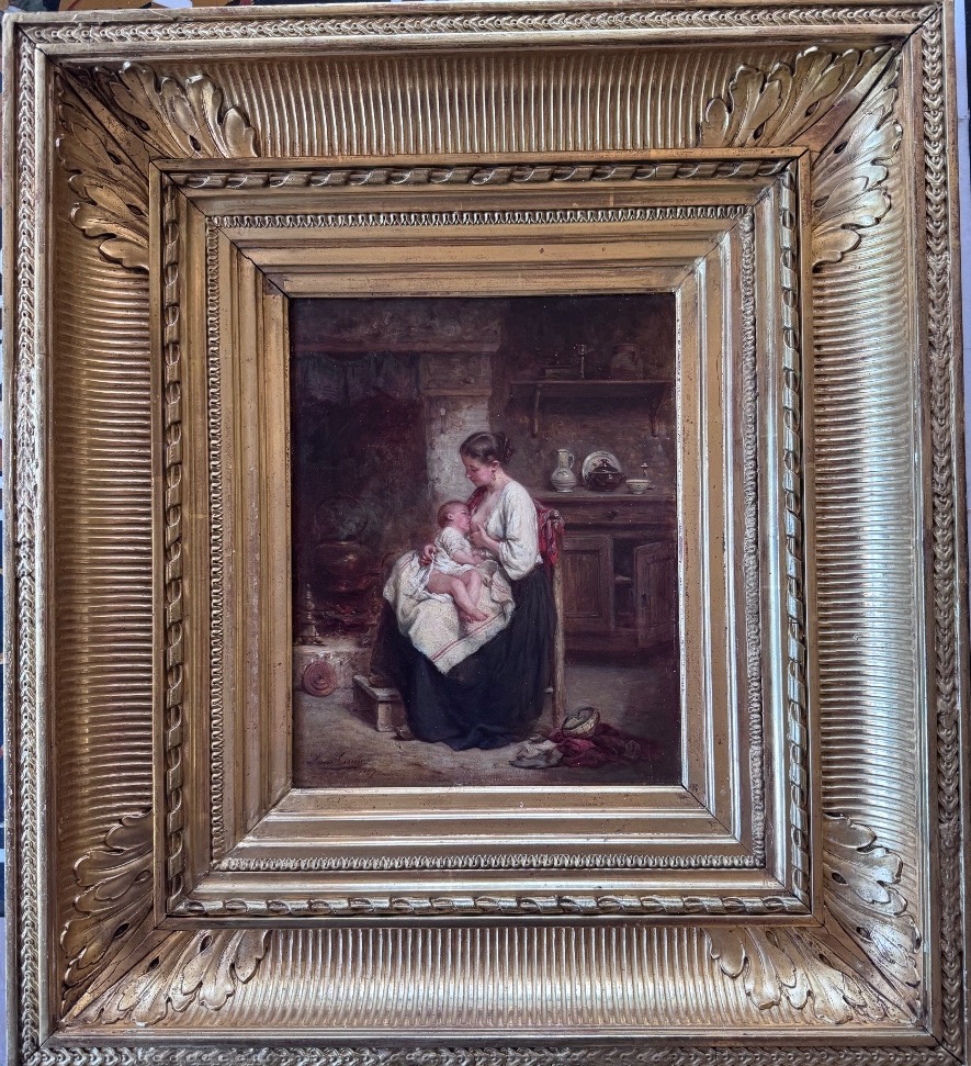 Léon émile Caille (1836–1907) Motherhood – Young Mother Breastfeeding Her Child Oil On Panel-photo-5