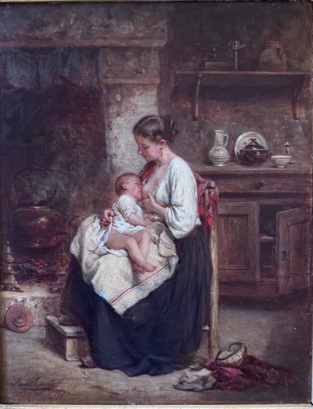 Léon émile Caille (1836–1907) Motherhood – Young Mother Breastfeeding Her Child Oil On Panel