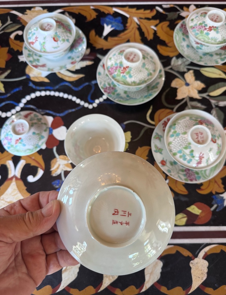 Set Of Five Porcelain Bowls With Lids And Their Saucers From Mikawachi (hirado), Japan, -photo-4
