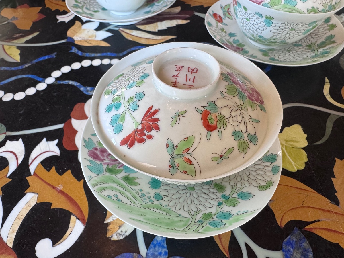 Set Of Five Porcelain Bowls With Lids And Their Saucers From Mikawachi (hirado), Japan, -photo-3
