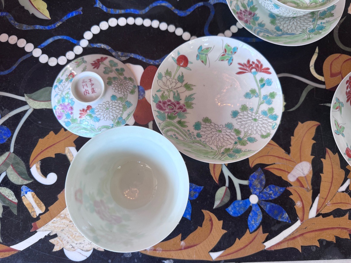 Set Of Five Porcelain Bowls With Lids And Their Saucers From Mikawachi (hirado), Japan, -photo-4