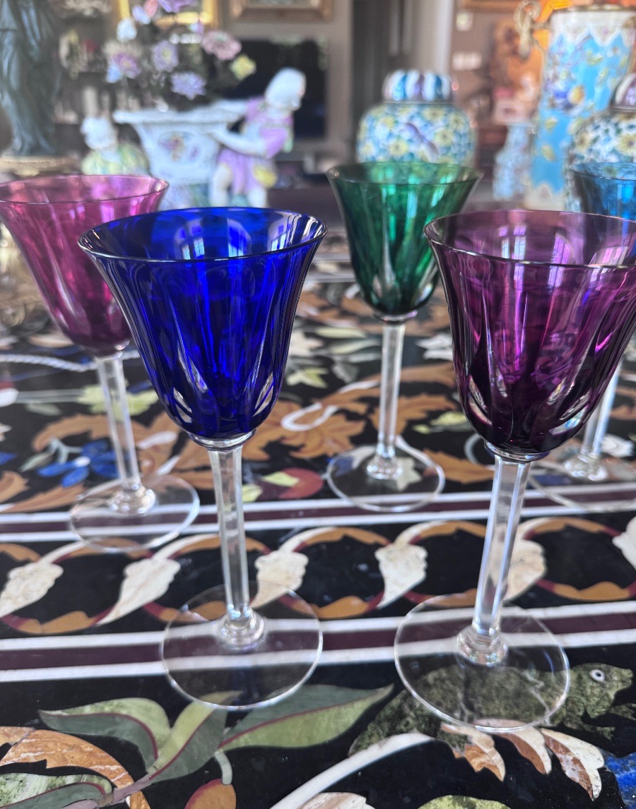 St. Louis – Six Rhine Wine Glasses, “cerdagne” Model, Made Of Colored Crystal.-photo-2