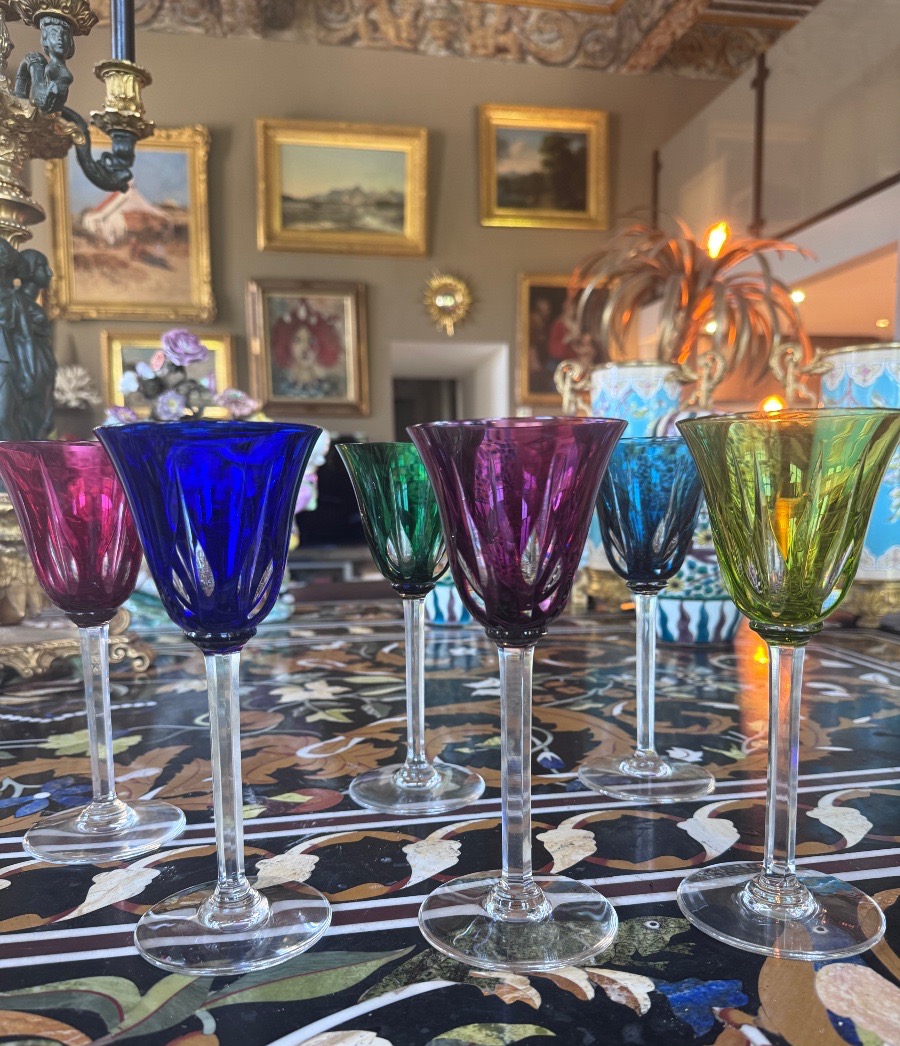 St. Louis – Six Rhine Wine Glasses, “cerdagne” Model, Made Of Colored Crystal.-photo-1