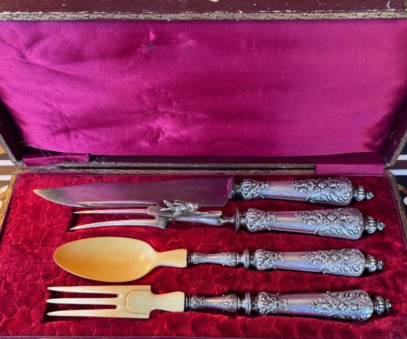 Service à salade et à gigot en argent massif – Époque Napoléon III – XIXe siècle .-photo-1