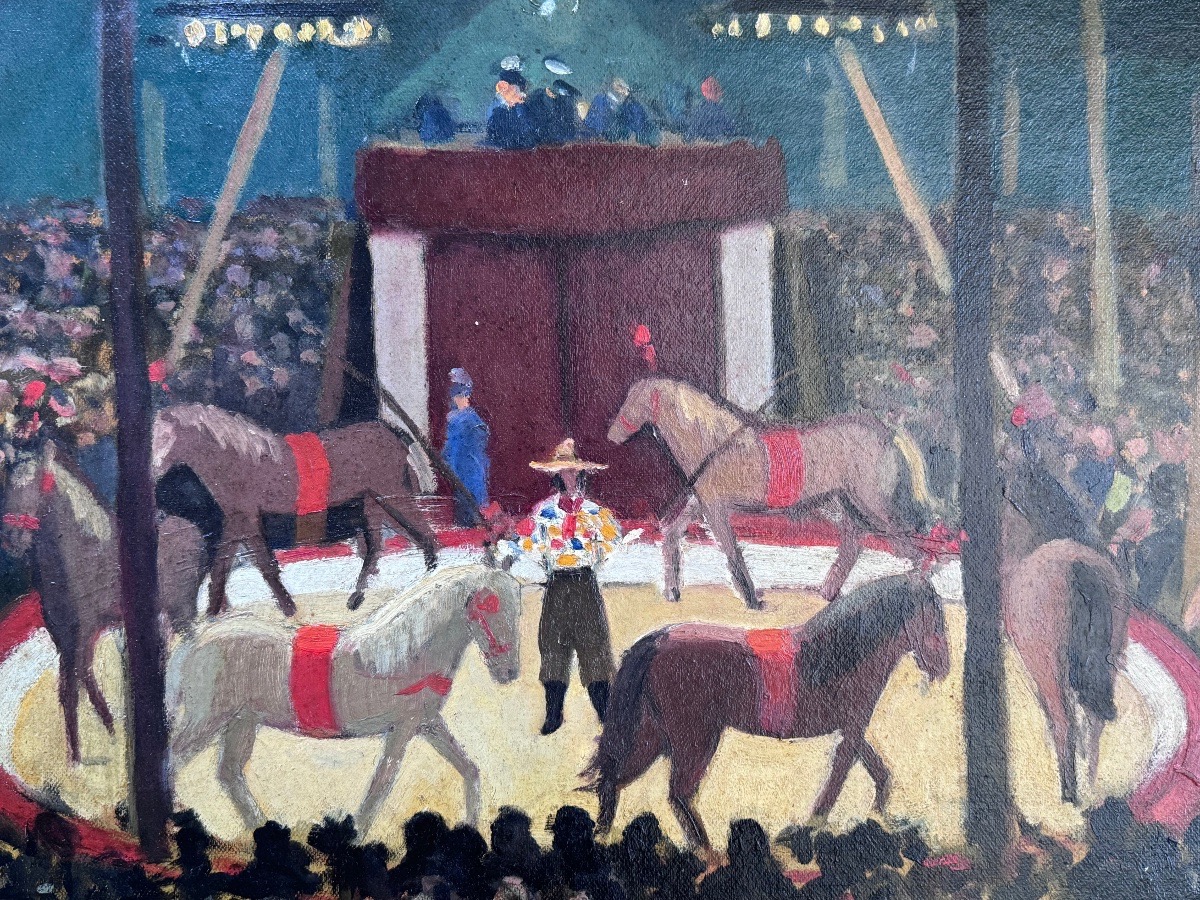 René Ruby (1908-1983) – Scène de cirque aux chevaux .-photo-3