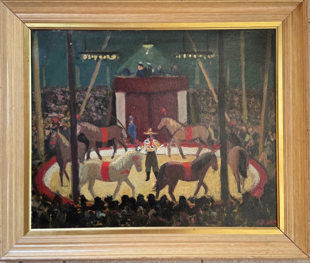 René Ruby (1908-1983) – Scène de cirque aux chevaux .