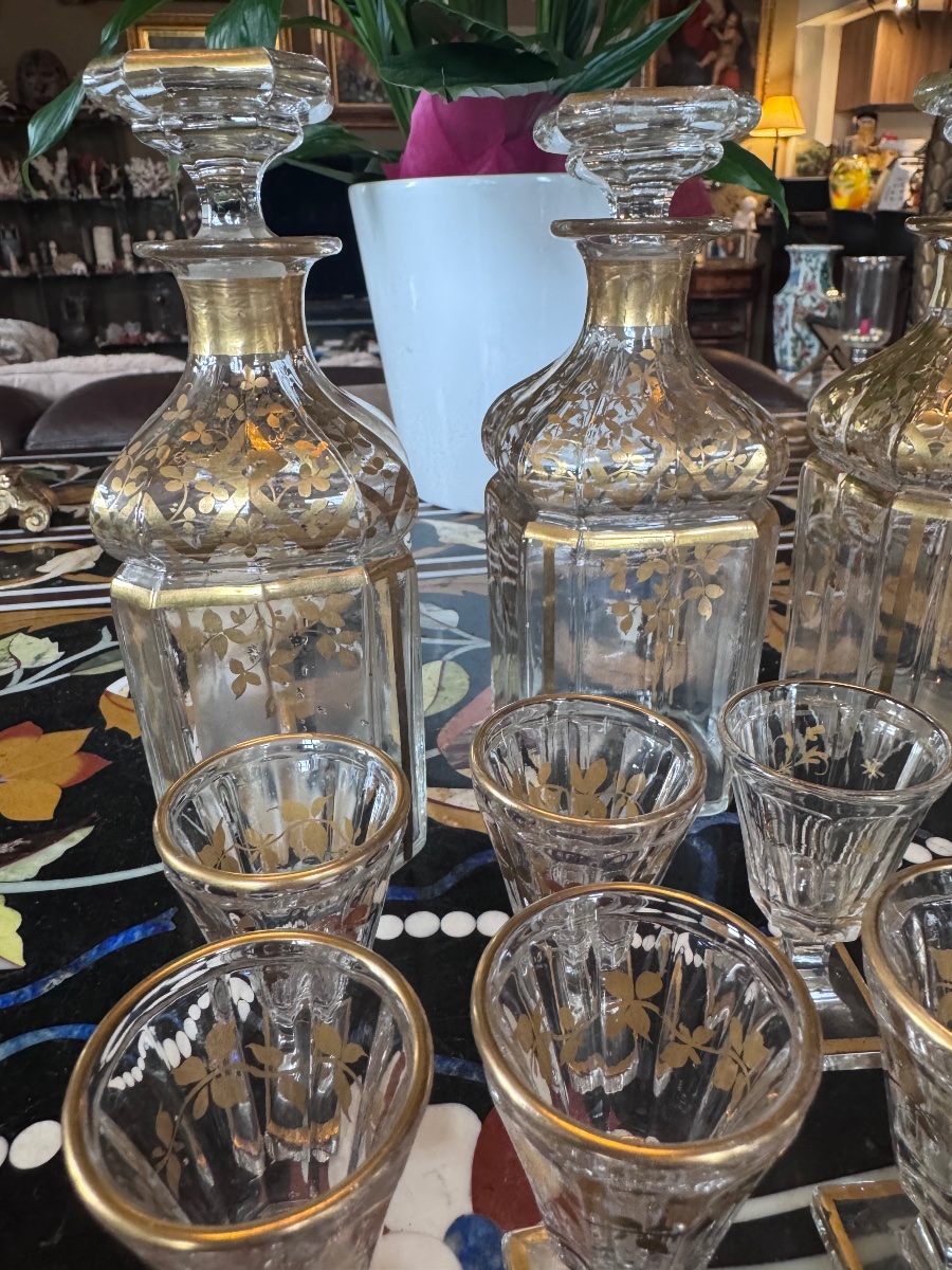 Baccarat – Crystal Liquor Set, Made Of Pressed And Molded Crystal And Gilded With Gold – Napoleonic Era -photo-2