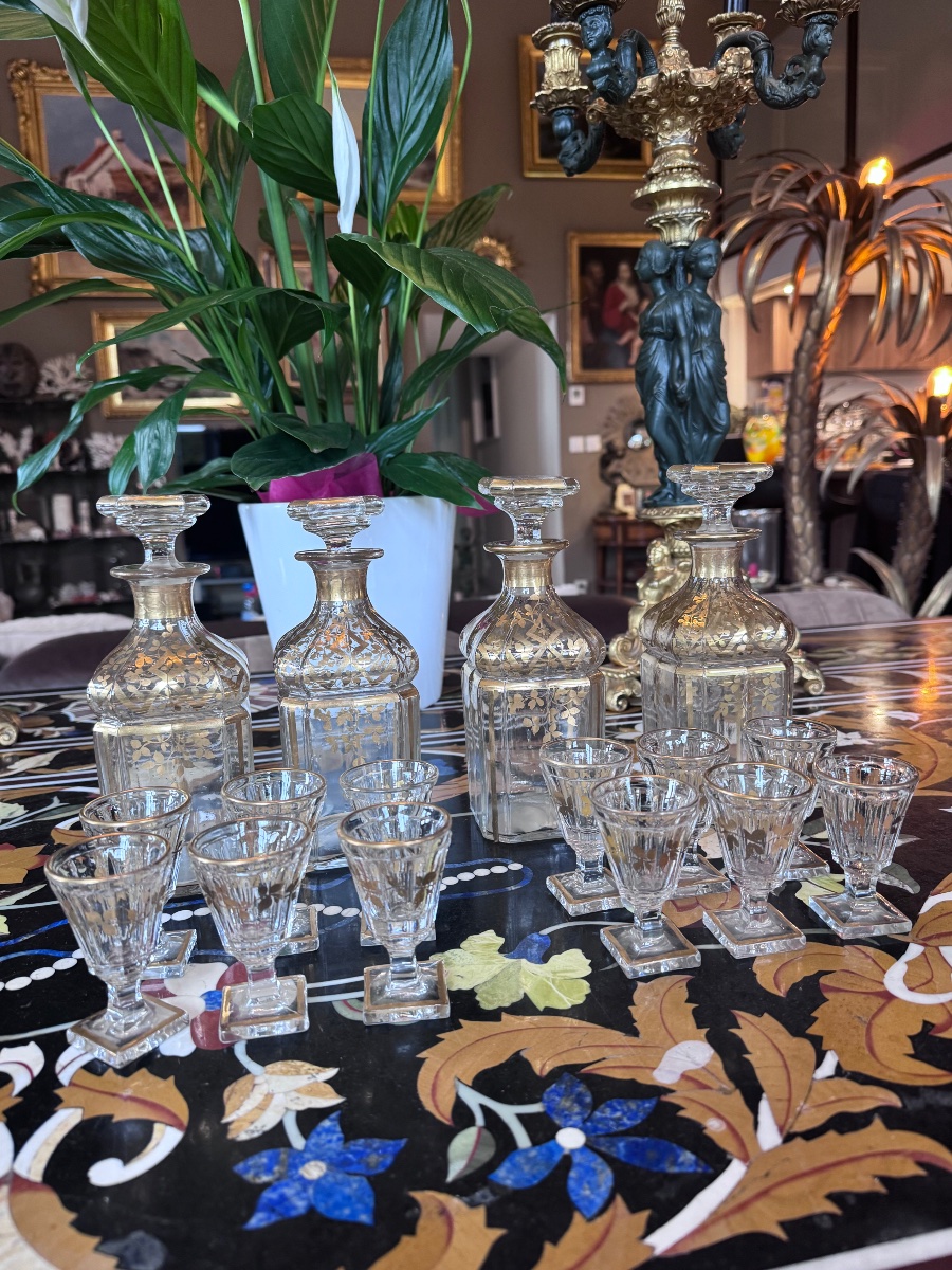 Baccarat – Crystal Liquor Set, Made Of Pressed And Molded Crystal And Gilded With Gold – Napoleonic Era -photo-3