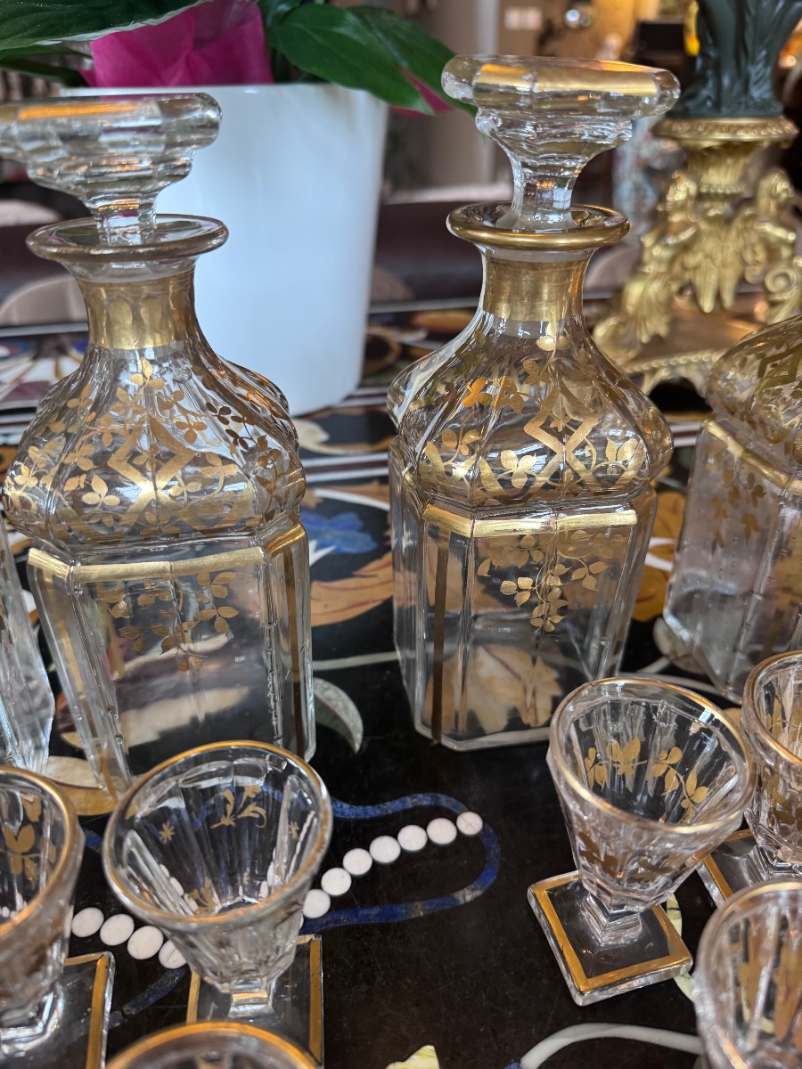Baccarat – Crystal Liquor Set, Made Of Pressed And Molded Crystal And Gilded With Gold – Napoleonic Era -photo-1