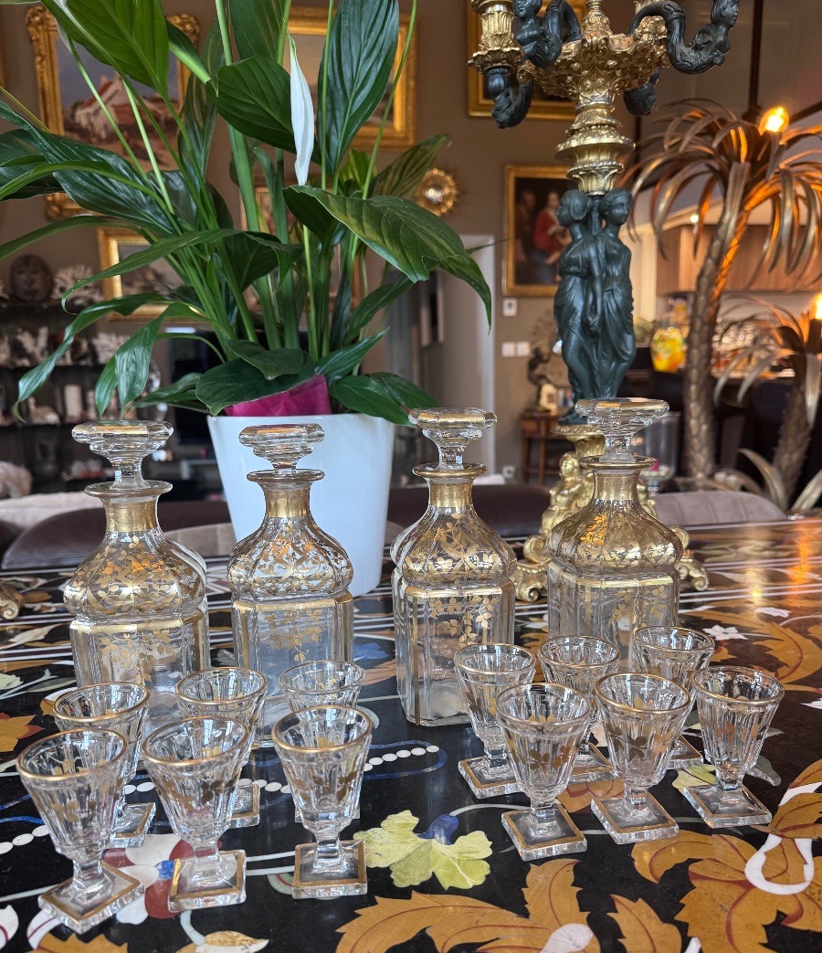 Baccarat – Crystal Liquor Set, Made Of Pressed And Molded Crystal And Gilded With Gold – Napoleonic Era -photo-5