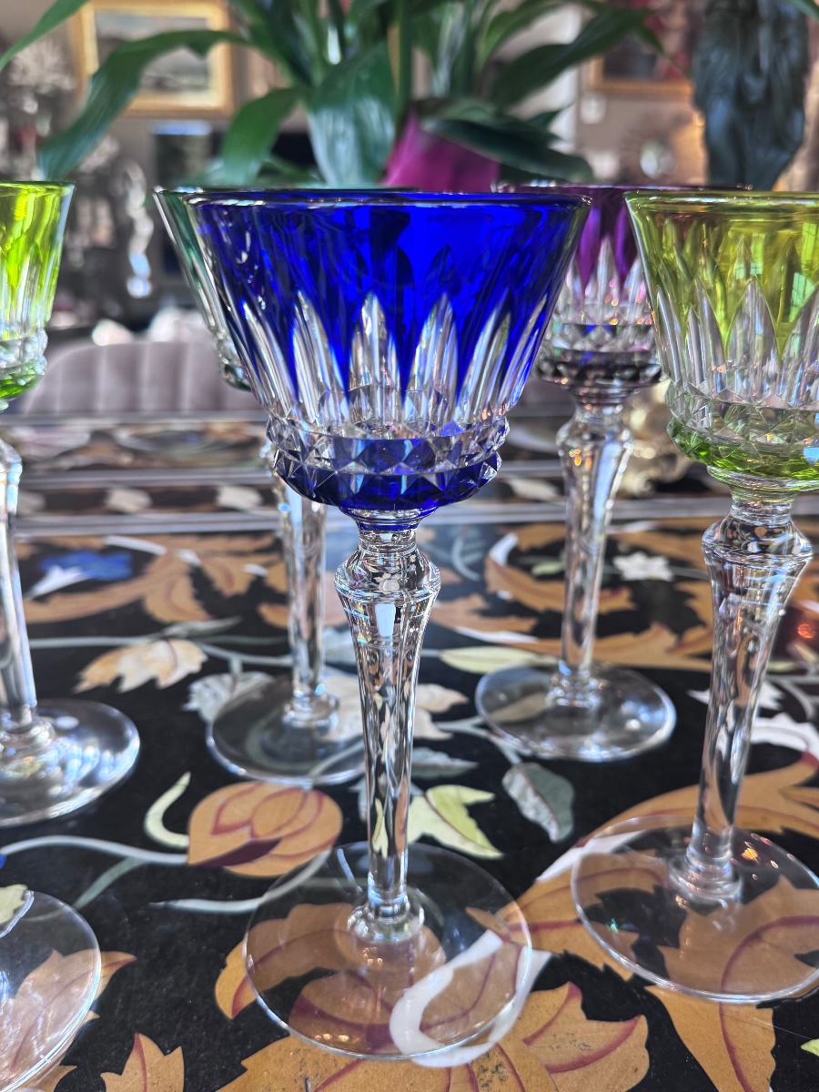 Baccarat – Set Of Six Colored Crystal Römer Glasses, Piccadilly Model.-photo-4