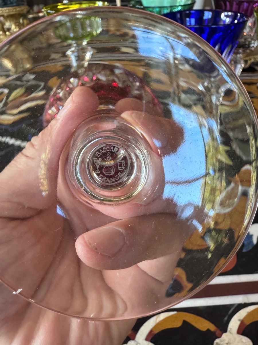 Baccarat – Set Of Six Colored Crystal Römer Glasses, Piccadilly Model.-photo-2