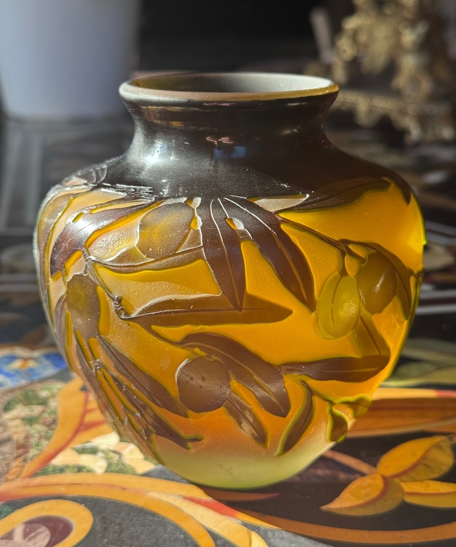 émile Gallé (1846–1904) – Multilayered Glass Vase With An Olive Tree Design.