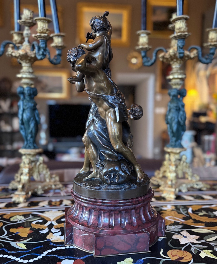 D’après Clodion (1738–1814) – Bacchante, satyre et petit faune – Bronze d’époque Napoléon III  -photo-3