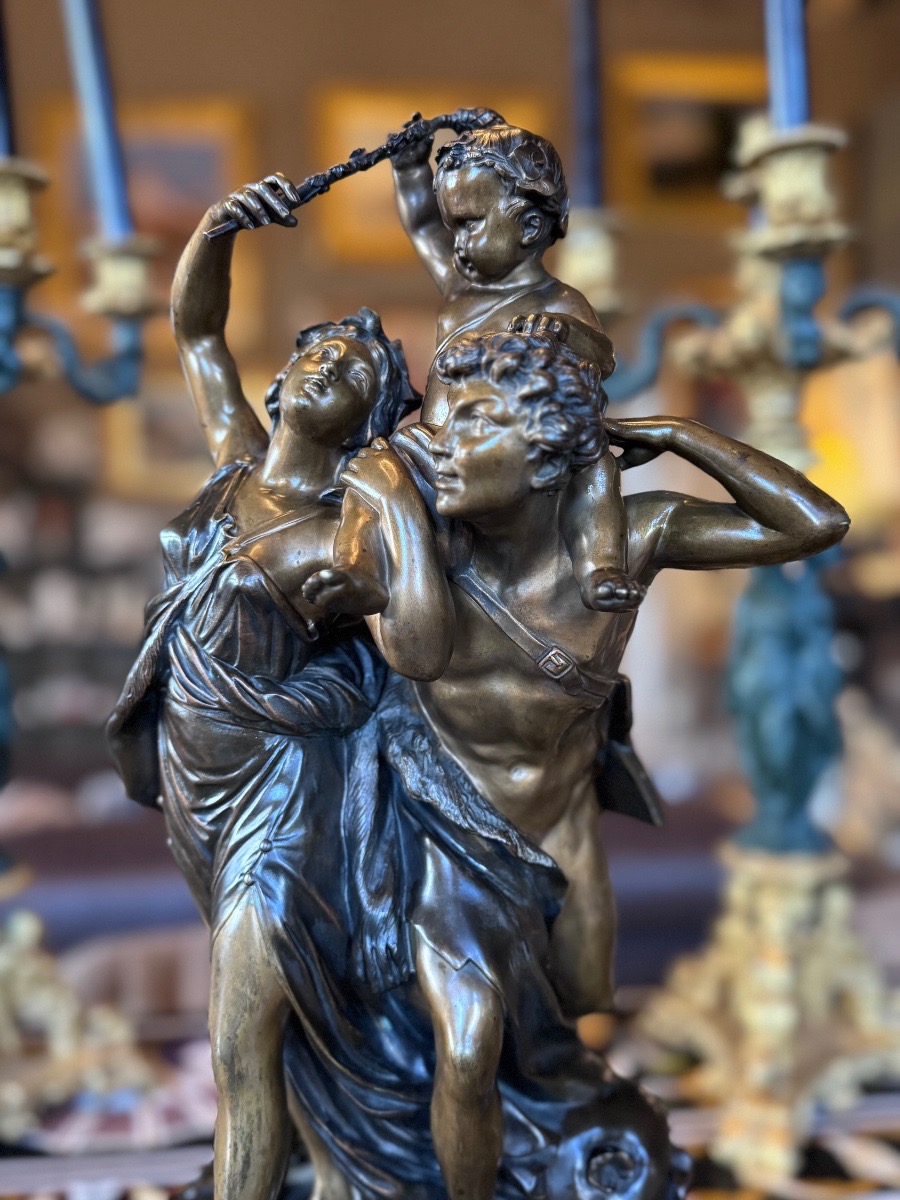 D’après Clodion (1738–1814) – Bacchante, satyre et petit faune – Bronze d’époque Napoléon III  -photo-4
