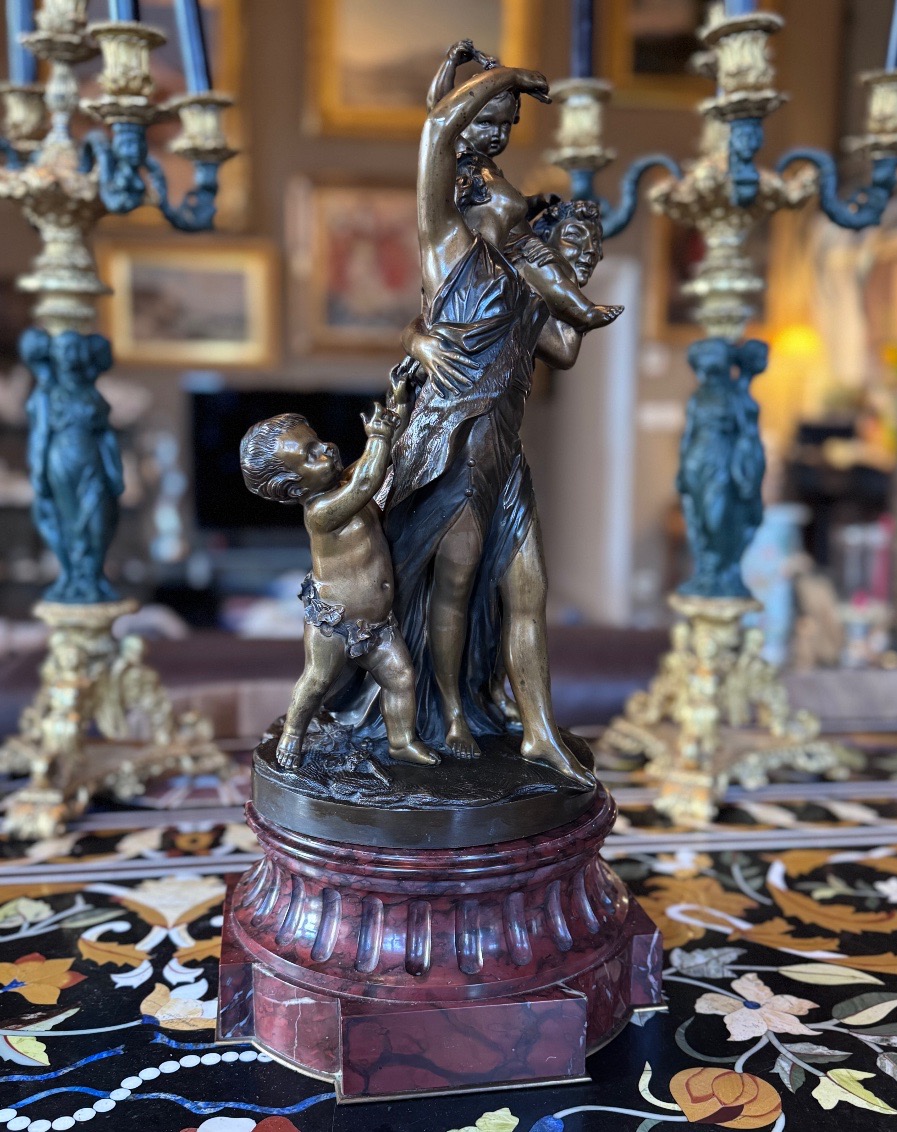 D’après Clodion (1738–1814) – Bacchante, satyre et petit faune – Bronze d’époque Napoléon III  -photo-2