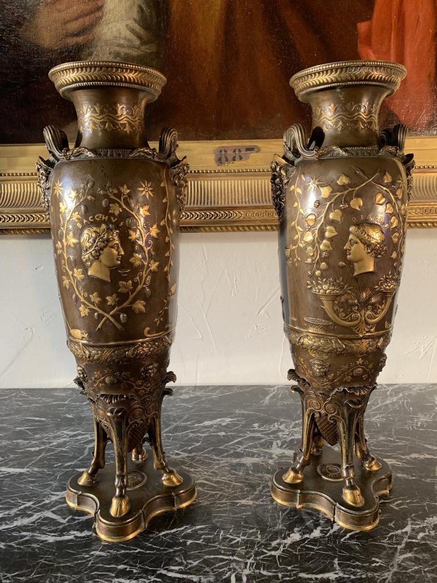 Paire d'Amphores Vendangeurs, Par Ferdinand Levillain (1837-1905) Et Ferdinand Barbedienne 