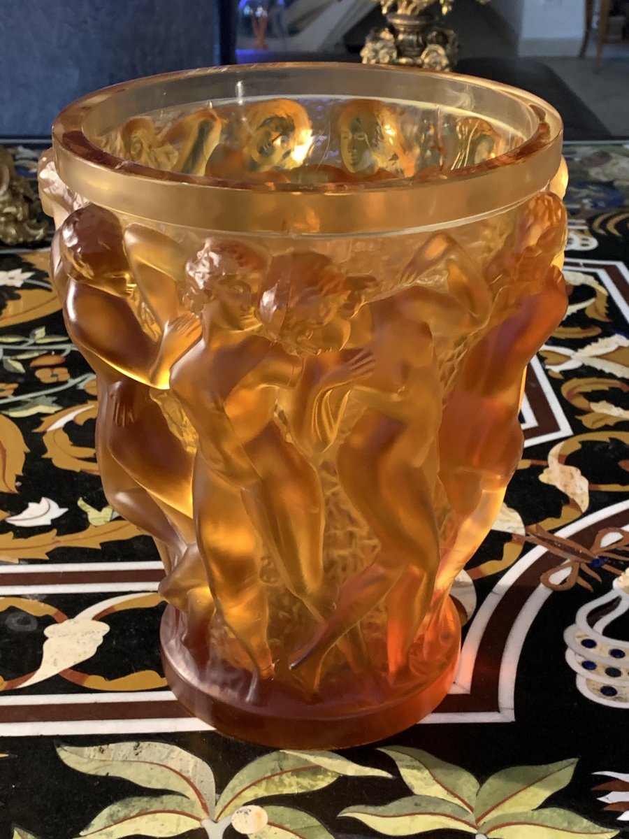 LALIQUE - VASE MODELE " BACCHANTES "  AMBRE- MODELE CREE EN 1927-photo-6