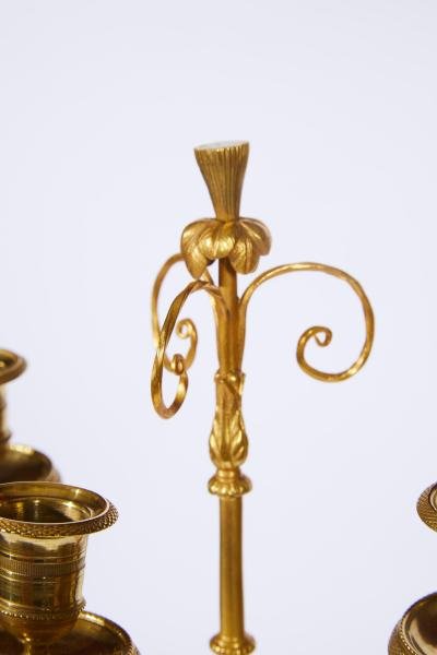 Paire De Candélabres En Bronze Doré à Trois Bras De Lumières d'époque Louis XVI-photo-2