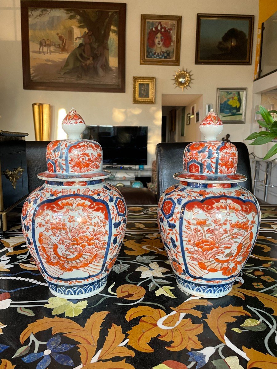 Paire De Vases Couverts En Porcelaine Imai Fin XIXème Siècle-photo-4