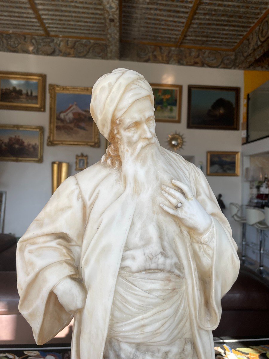 Large Orientalise Marble Sculpture From The XIXth Century Old Bearded Man-photo-2