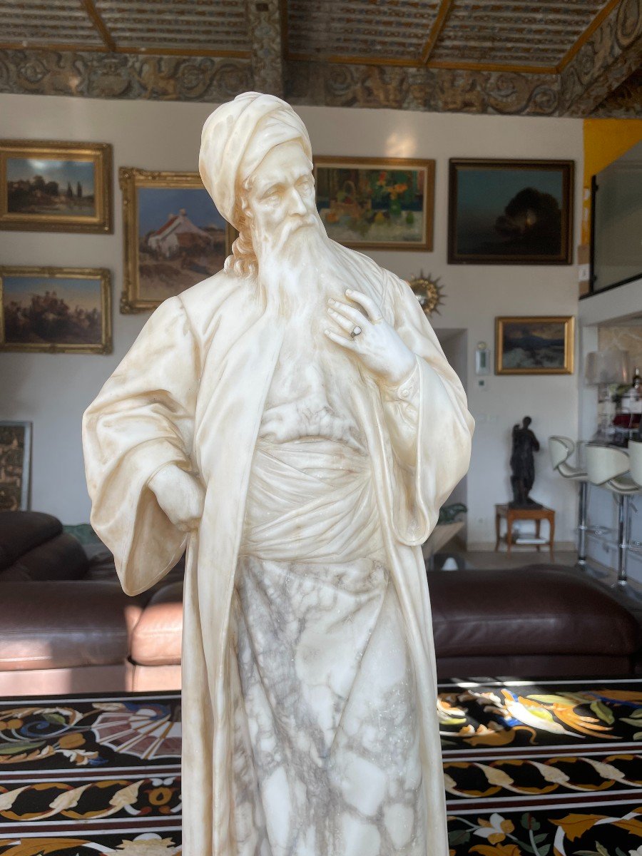 Grande Sculpture Orientalise En Marbre du XIXème siècle vieil homme barbu-photo-3