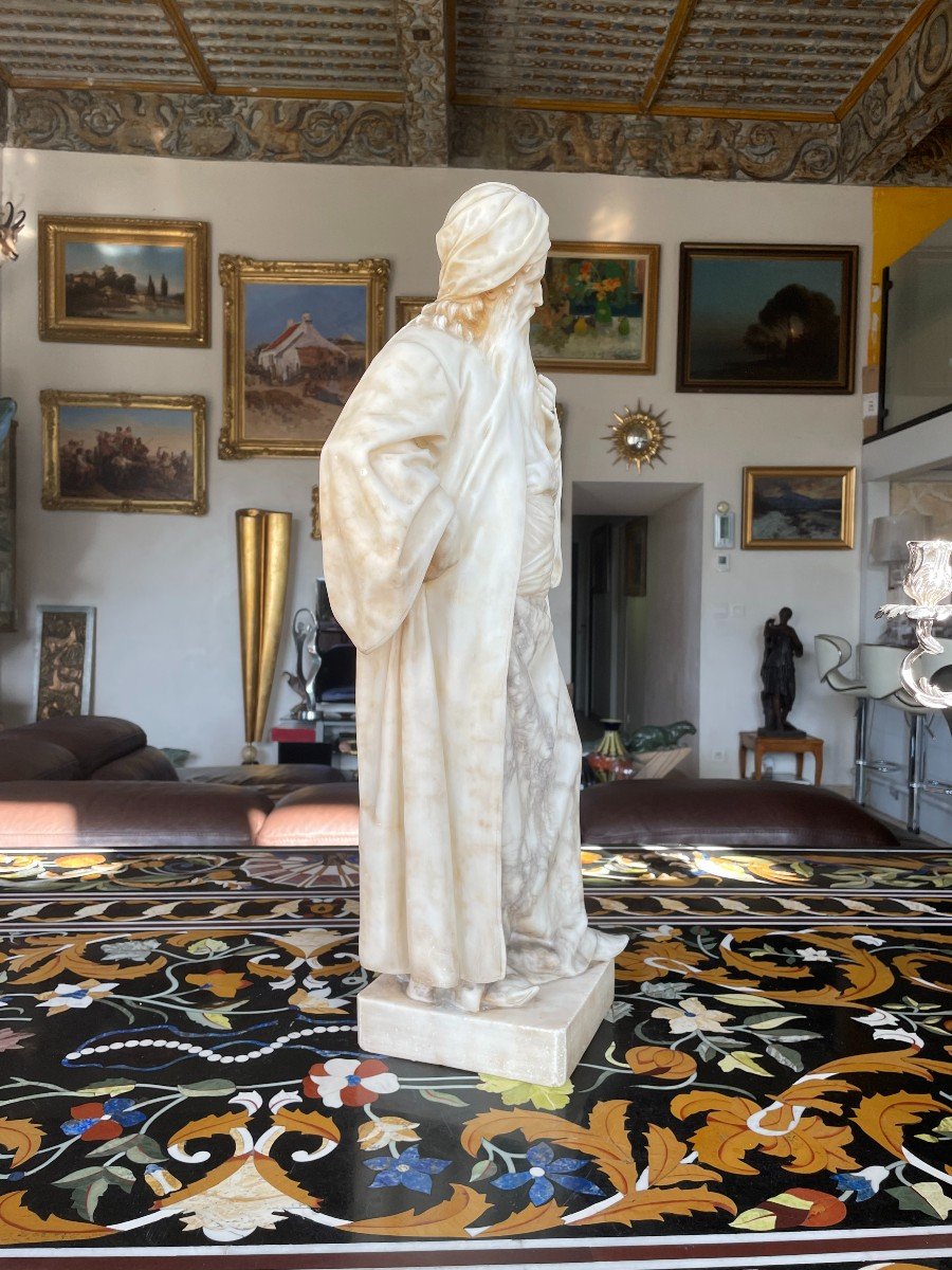 Large Orientalise Marble Sculpture From The XIXth Century Old Bearded Man-photo-4