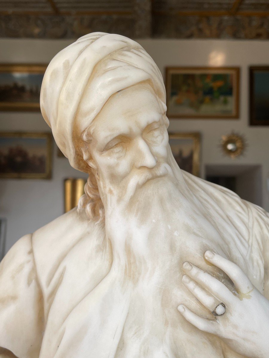 Large Orientalise Marble Sculpture From The XIXth Century Old Bearded Man-photo-3