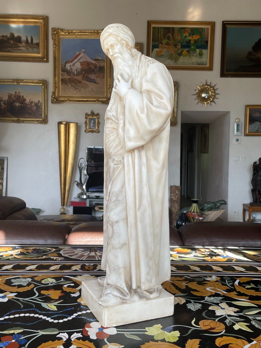 Large Orientalise Marble Sculpture From The XIXth Century Old Bearded Man-photo-5