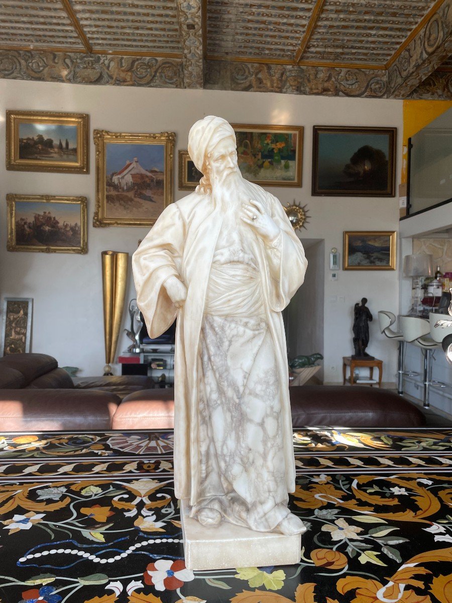 Large Orientalise Marble Sculpture From The XIXth Century Old Bearded Man