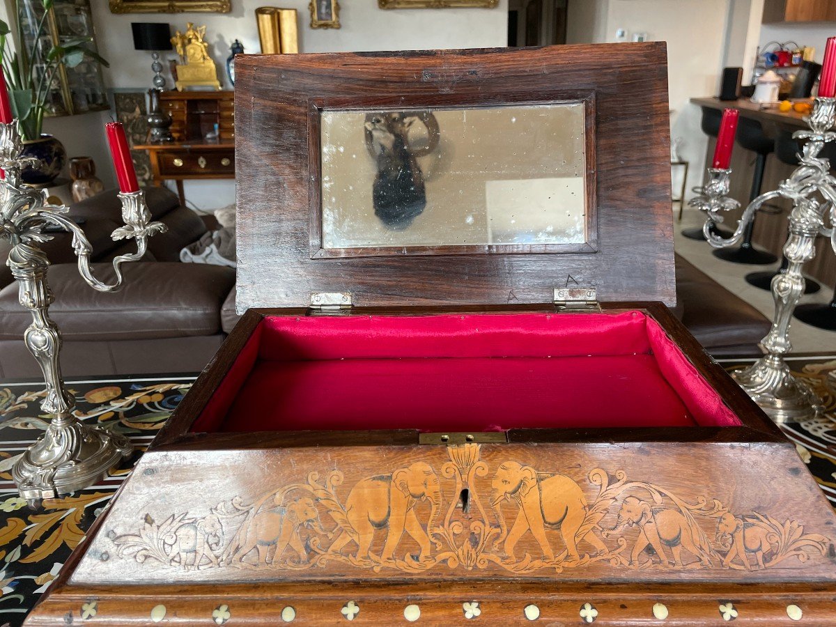 Coffret De Voyage En Bois De Palissandre En Marqueterie d'Os Et Bois Indigène Du XIXè siècle-photo-4