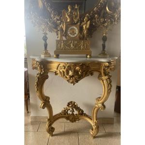 Louis XV Style Console In Golden Wood With Gold Leaf From The XIXth Century