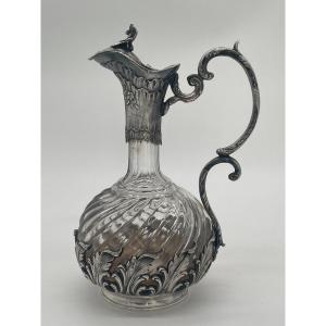 Baccarat Ewer In Silver Metal From The 19th Century