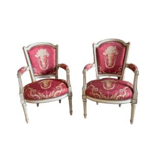 Pair Of Louis XVI Style Armchairs In Painted Wood From The End Of The 19th Century