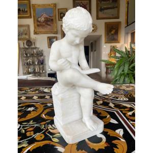 White Marble Sculpture The Child Scribe After Canova 19th Century